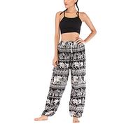 Women's Elephant Yoga Harem Pants Aladin Pants Baggy Thai Fisherman Bohemian Pants Hippie High Waist Trousers Boho Bloomers with Pocket Black One Size