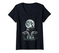 Women's Elephants Under The Moon Elephant Lover V-Neck T-Shirt