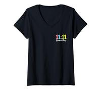 Womens Eleven 11 Angel Time 1111 Spiritual Being Synchronicity V-Neck T-Shirt
