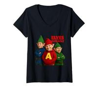 Womens Elf Parody Trio Cheerful Christmas Festivity V-Neck T-Shirt