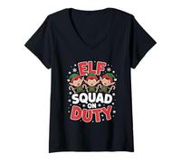 Womens Elf Squad on Duty Candy Cane Christmas Holiday Kids V-Neck T-Shirt