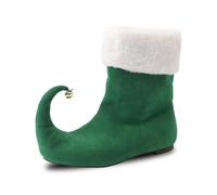 Women's Elf Suede Shoes, Flat-Soled Ankle Boots with Bells, Winter Boot Covers with White Cuffed, Festive Character Fancy Dress Costume Accessories, Footwear for Halloween Christmas Cosplay