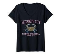 Women's Elizabeth City NC Claw Crab Town Since 1793 Pink Letters V-Neck T-Shirt