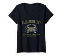Women's Elizabeth City NC Crab Town Since 1793 Olive Letters V-Neck T-Shirt