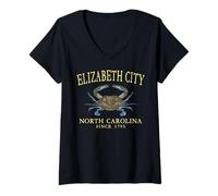 Women's Elizabeth City North Carolina Crab Since 1793 Yellow Letters V-Neck T-Shirt