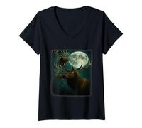Womens Elk Howling at the Moon - Funny Elk Hunting man women kids V-Neck T-Shirt