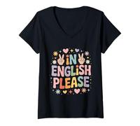Womens ELL Teacher ESOL Tutor in English Please English Teacher V-Neck T-Shirt