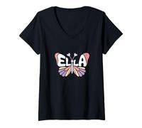 Womens Ella Butterfly - Personalized Cute Name Word Art V-Neck T-Shirt