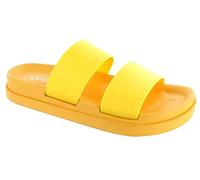 Womens Ella Sandals Sliders Double Elastic Strap Comfort Lightweight Colourful Stylish Summer Beach Shoes (Yellow, UK 3)