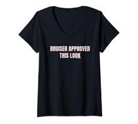Women's Elle Bruiser Approved This Look Large Bold Pink Letters V-Neck T-Shirt