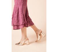 Womens Ellens Pointed High Block Heel Slingback Court Shoes Gold 6