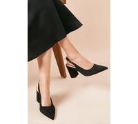 Womens Ellens Pointed High Block Heel Slingback Court Shoes Natural Black 5
