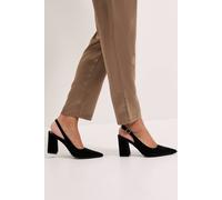 Womens Ellens Velvet Pointed High Block Heel Slingback Court Shoes Black 4