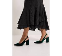 Womens Ellens Velvet Pointed High Block Heel Slingback Court Shoes Emerald 8