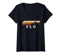 Womens Elo, MI Vintage Evergreen Sunset Eighties Retro V-Neck T-Shirt