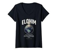 Women's Elohim All Things are from Him Christian Spanish Bible Verse V-Neck T-Shirt