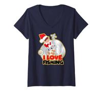 Womens Elves Behavin' Badly I Love Fishing Christmas V-Neck T-Shirt