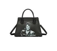 Womens Elvis Presley PU Leather Dual Top Handle Large Capacity Tote Shoulder Handbag with Crossbody Strap - P5-Black