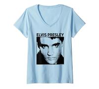 Womens Elvisly Yours Elvis Presley B&W Face V-Neck T-Shirt