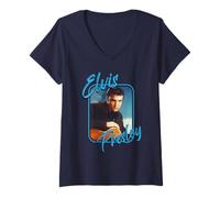 Womens Elvisly Yours Elvis Presley Retro Guitar Portrait V-Neck T-Shirt