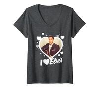 Women's Elvisly Yours I Heart Elvis Presley V-Neck T-Shirt, Dark Heather Grey, Medium