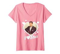 Women's Elvisly Yours I Heart Elvis Presley V-Neck T-Shirt, Pink, Medium