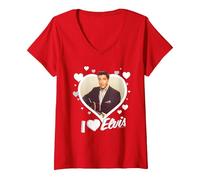 Women's Elvisly Yours I Heart Elvis Presley V-Neck T-Shirt, Red, Medium