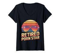 Womens Embarrassing Retired Porn Star Adult Humor Pun Inappropriate V-Neck T-Shirt