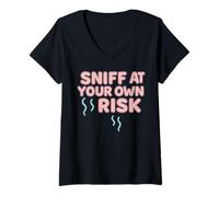 Womens Embarrassing Sniff at Your Own Risk Funny Cringe Joke Design V-Neck T-Shirt