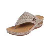 Women's Embellished Wedge Sandals Rhinestone Detail Toe Post Slides Summer Platform Slippers Casual Comfort Beach Shoes Grey 7.0