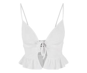 Women's embossed piqué ruffled tank top Urban Classics White 2XL