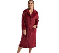 Women's Embossed Swirl Fleece Housecoat | Soft & Cosy Long Size Button Dressing Gown with Pockets & Shawl Collar | Warm Loungewear for Winter & Chilly Nights (UK, Alpha, S, Regular, Regular, Claret)