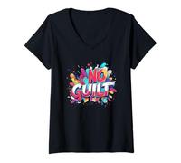 Womens Embrace Colorful Life with No Guilt Statement V-Neck T-Shirt