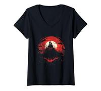 Womens Embrace Darkness with Dracula's Haunted Castle V-Neck T-Shirt