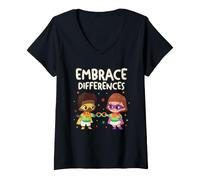 Women's Embrace Differences Autism Neurodiversity Inclusion Kids V-Neck T-Shirt