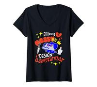 Womens Embrace Messy Style Beautiful Chaos Expression V-Neck T-Shirt