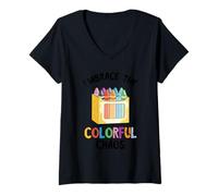 Womens Embrace The Colorful Chaos Crayons Kindergarten Crayon V-Neck T-Shirt