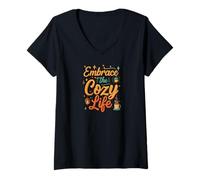 Womens Embrace the Cozy Life Hygge Comfort Aesthetic V-Neck T-Shirt