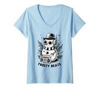 Womens Embrace The Holiday Spirit with Frosty Beats and a Melodic V-Neck T-Shirt