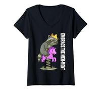 Womens Embrace The Meh-Ment Raccoon Funny Overwhelmed V-Neck T-Shirt