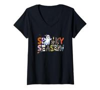 Womens Embrace The Spooky Season with Ghosts V-Neck T-Shirt