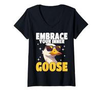 Womens Embrace Your Inner Goose Funny Cool Goose V-Neck T-Shirt