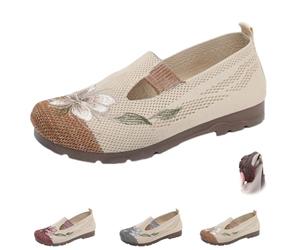 Womens Embroidered Cutout Slip on Shoes Orthopedic Soft Sole Low Top Walking Shoes Casual Non-Slip Wide Fit Round Toe Trainers for Mothers Seniors (Coffee,6.5)