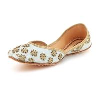 Womens Embroidered Ethnic Jutti Handmade Punjabi Mojari Traditional Slip-On Pumps Ballet Wedding Party Festive Turquoise Shoes Size 7 UK 40 EU