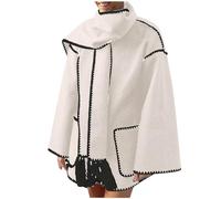 Womens Embroidered Scarf Jacket Oversized Button Down Wool Blend Coat Causal Winter Overcoat with Tassel Scarf Autumn And Winter Fashion Coat Casual Embroidery Tassel Scarf Loose Jackets