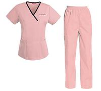 Women's Embroidered Scrub Set Scrub Tunic and Trousers Scrubs Set Personalized with Your Text Pale Pink