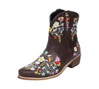 Women's Embroidered Western Boots Ladies Floral Cowboy Ankle Boots Block Heel Slip On Vintage Short Footwear Cushioned Insole Soft Sole for Autumn Winter Party Festival Walking Holiday Travel Street