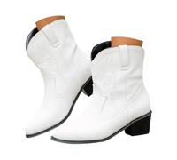Women's Embroidered Western Cowboy Ankle Boots with Medium Calf | Comfortable Chunky Ankle Boots with Low Heel Almond Toe Autumn Shoes for Country Concerts Farm Work