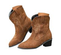 Women's Embroidered Western Cowboy Ankle Boots with Medium Calf | Comfortable Chunky Ankle Boots with Low Heel Almond Toe Autumn Shoes for Country Concerts Farm Work