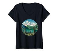 Women's Emerald Lake Watercolor Yoho National Park Canada V-Neck T-Shirt